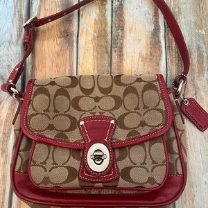 Coach Signature Brown and Red Hand Bag